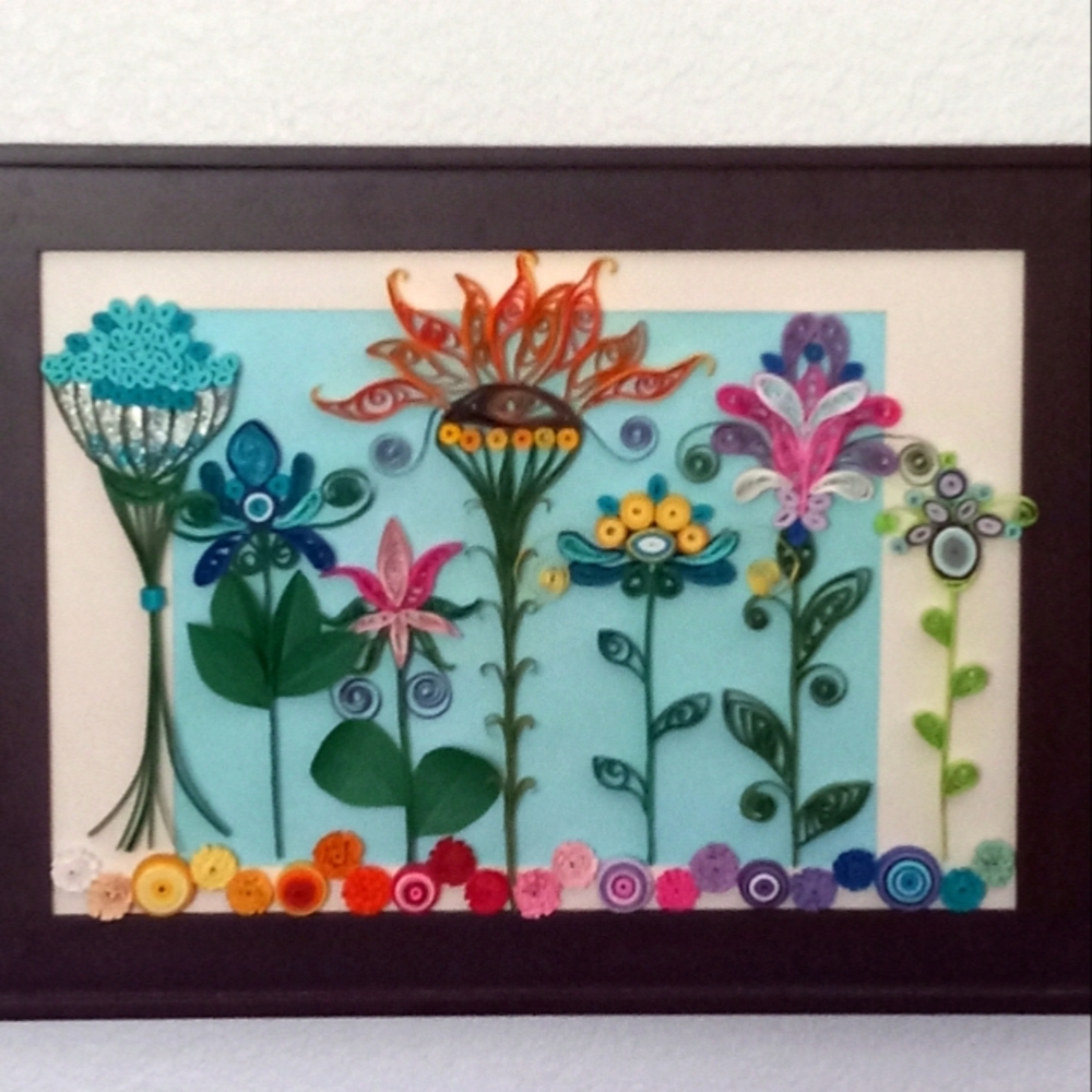 Original Handmade Quilled Flowers, Framed